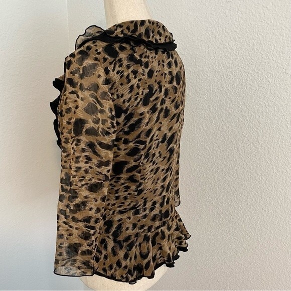 Maggie Sweet Open Front Jacket Black Brown Abstract Ruffle Fitted Crop Size PS - Picture 5 of 11